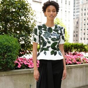 ◇♡$3,390 OSCAR DE LA RENTA NEW STUNNING BEADED LEAF RUNWAY  TOP BLOUSE US 0 XS